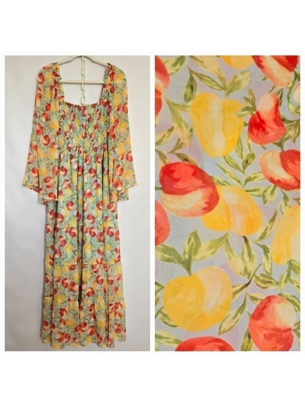 ELOQUII MAXI DRESS SPRING EASTER SUMMER SMOCKED BODICE WOMEN PEACHES 14/16 NWT
